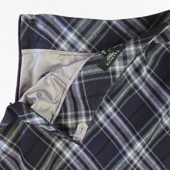 Talbots Purple Gray Plaid Wool Blend A-Line Academia Midi Skirt Lined Size 6P - Picture 8 of 9